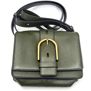 Fossil Wiley Top Handle Crossbody Bag Purse Khaki Green Leather Gold Tone Buckle